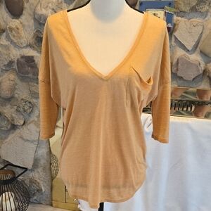 Express Deep V-Neck Short Sleeve Top in Mustard